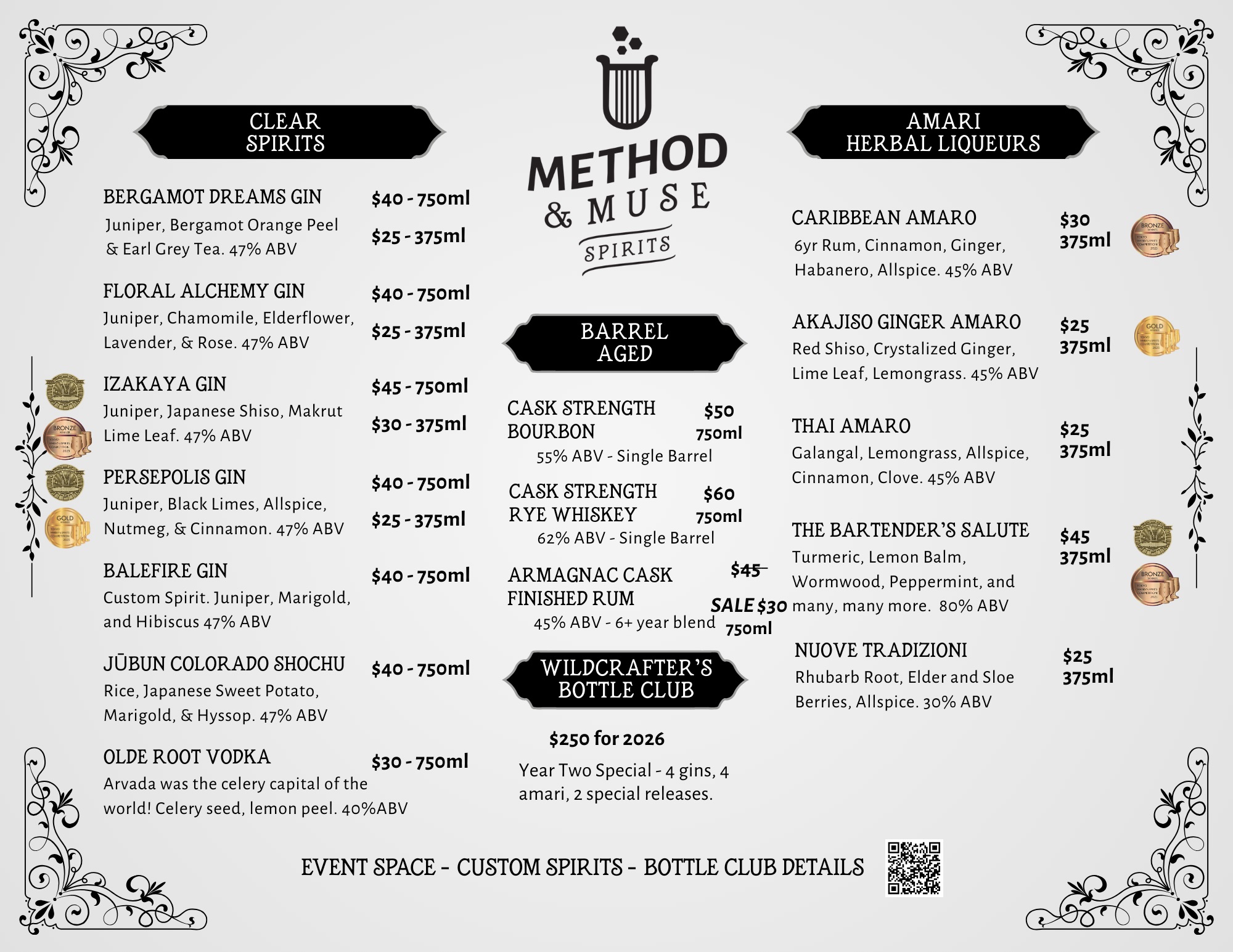 Menu bottles for sale gin, amaro, barrel-aged spirits, Shōchū (shochu), vodka